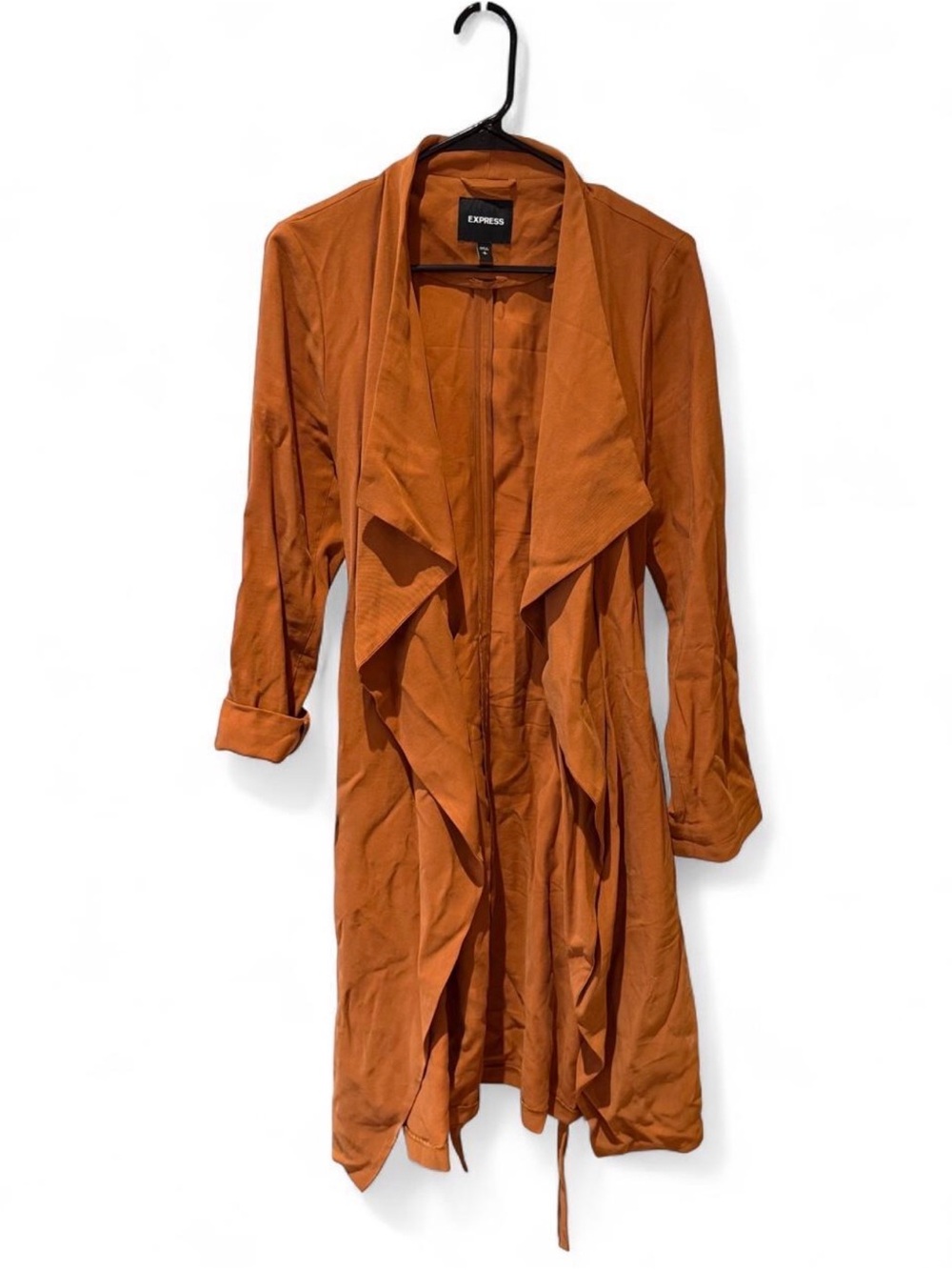 Express Women's Rust Orange Draped Open-Front Trench